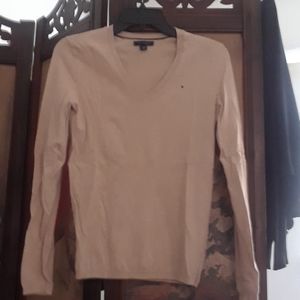 Tommy Hilfigers women's  V neck long sleeve cardigan. Tan color. Cotton.